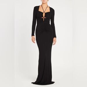 Rebecca Vallance Riccardo Black Long Sleeve Jersey Cocktail Evening Gown 8 NWT